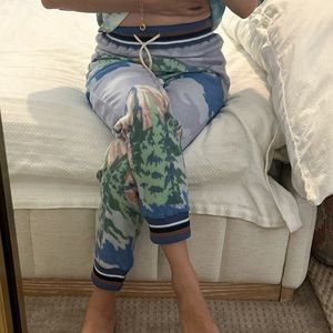Drawstring waist joggers sweatpants mountain design loungewear casual